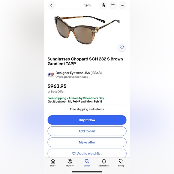 👑Chopard SCH232S TA9P Polarized Cat Eye . Size 55-16-135mm‼️🏆 - Picture 6 of 16